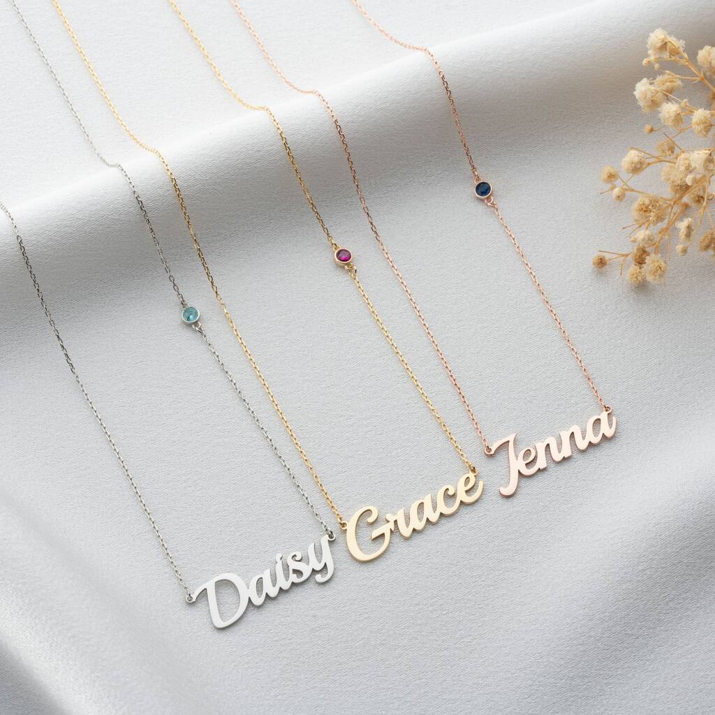 Name Necklace With Birthstone, 1 of 12
