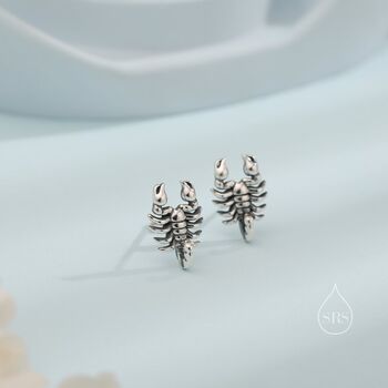 Sterling Silver Tiny Scorpion Stud Earrings, 2 of 11