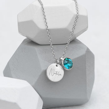 Personalised Silver Birthstone Crystal + Disc Necklace, 11 of 12