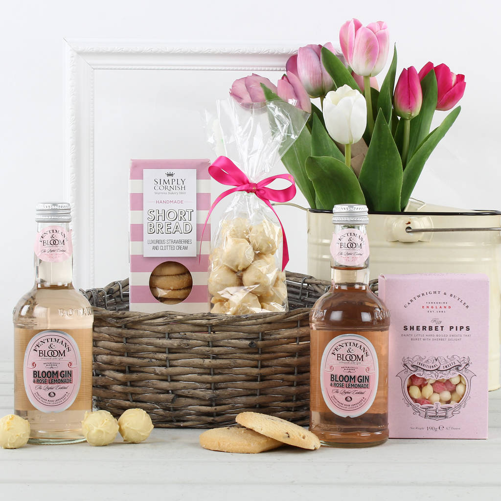 the pink gin and treats gift hamper by virginia hayward