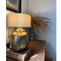 Deimas Lamp, Antique Brass Linen Shade, thumbnail 2 of 4