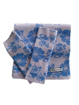 Women's Floral Cashmere Scarf Blue, 5 of 5