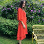 Anna Coral Red Linen Blend Wrap Dress, thumbnail 5 of 7