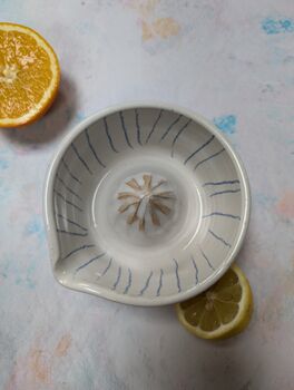 Handmade Ceramic Lemon Squeezer Blue White, 3 of 5