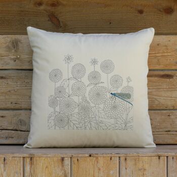 Dahlias And Dragonfly Cushion Cover, 2 of 4
