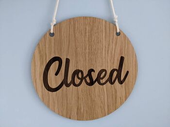 Open Closed Two Side Shop Sign Door Oak Wood Acrylic, 7 of 10