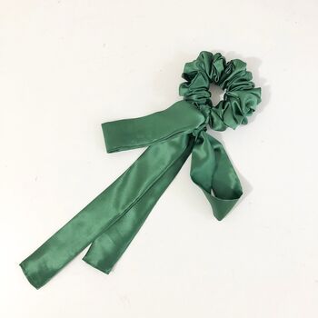 Green Silk Bow Scrunchies, Bridesmaid Accessories, 3 of 4