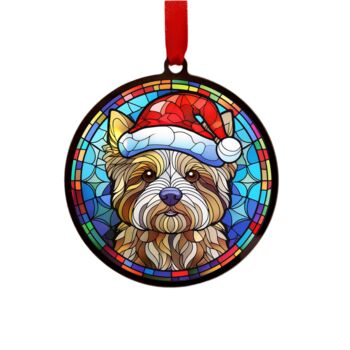 Yorkshire Terrier In Santa Hat Suncatcher Decoration, 6 of 6