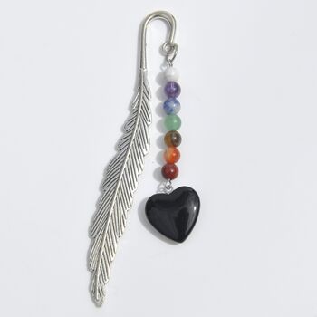 Chakra Crystal Bead Silver Feather Bookmark Gift, 5 of 5