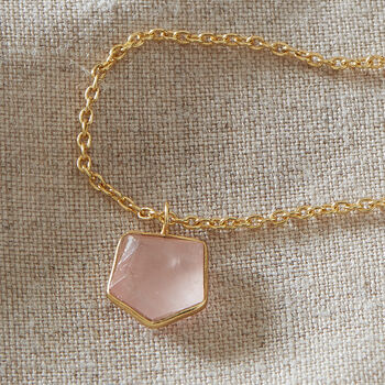 Rose Quartz Gold Plated Silver Pendant Necklace, 2 of 10