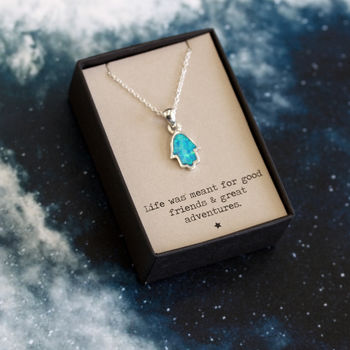 Hamsa Blue Opal Silver Friendship Necklace, 3 of 4
