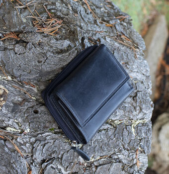 Women's Luxury Navy Blue Leather Small Trifold Purse Rfid Protected Personsalised, 4 of 7