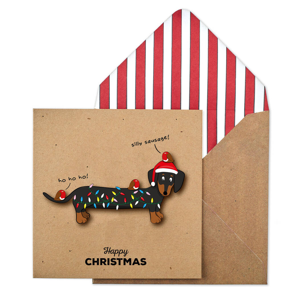 Handmade Silly Sausage Dachshund Christmas Card Or Pack, 1 of 5