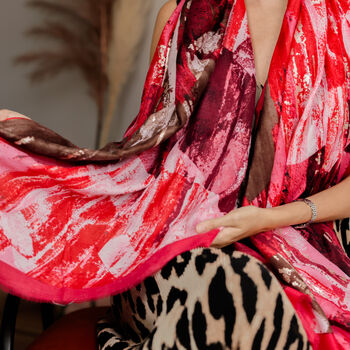 Abstract Brush Stroke Scarf In Berry Pink And Silver Shimmer, 4 of 8