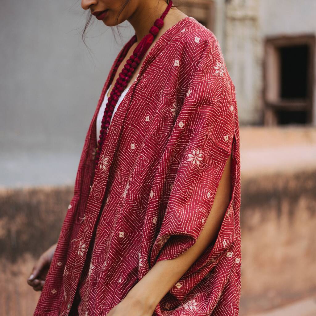 Hand Embroidered Pure Silk Robe By Asunsti
