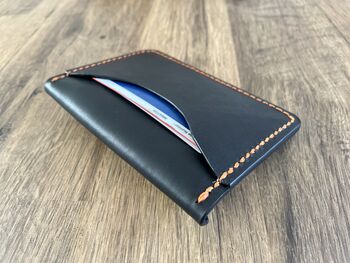 Black Leather Card Wallet, Personalised Card Holder, 6 of 12