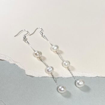 Freshwater Pearl Sterling Silver Long Drop Earrings, 2 of 3