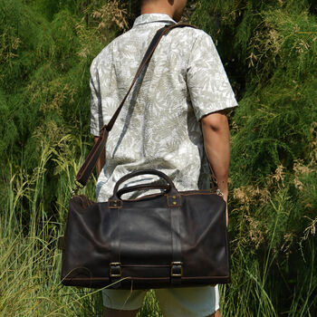 Genuine Leather Holdall With Straps Detail, 7 of 12