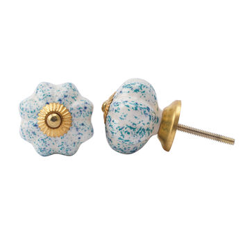 Ceramic Set Of Two Blue Floral Scallop Drawer Pull, 2 of 2