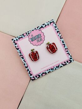 Bell Pepper Glitter Resin Studs / Veggie Lover Gift / Cute Statement Jewellery / Fun Accessories, 3 of 5