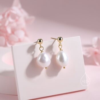 Genuine Fresh Water Pearls Drop Stud Earrings, 6 of 12