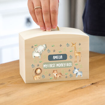 Personalised Money Box With Jungle Animals, 2 of 5