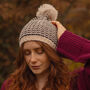 Monochrome Pom Pom Zigzag Knitted Beanie Hat, thumbnail 1 of 2