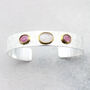 Morganite And Rhodolite Gemstone Textured Silver Cuff, thumbnail 5 of 6