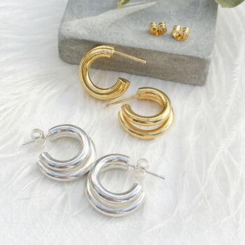Chunky Double Hoops In Sterling Silver Or Gold Vermeil, 3 of 8
