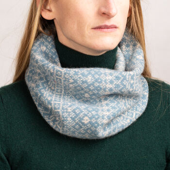 Knitted Snood Fair Isle Pattern Blue Natural, 6 of 11