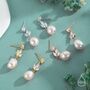 Sterling Silver Cz And Genuine Freshwater Pearl Drop Earrings, thumbnail 6 of 11