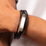 Personalised Mens Black Leather Bracelet With Steel Bar, thumbnail 1 of 11