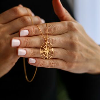 Compass Necklace In Sterling Silver, 24ct Gold Vermeil, 4 of 10