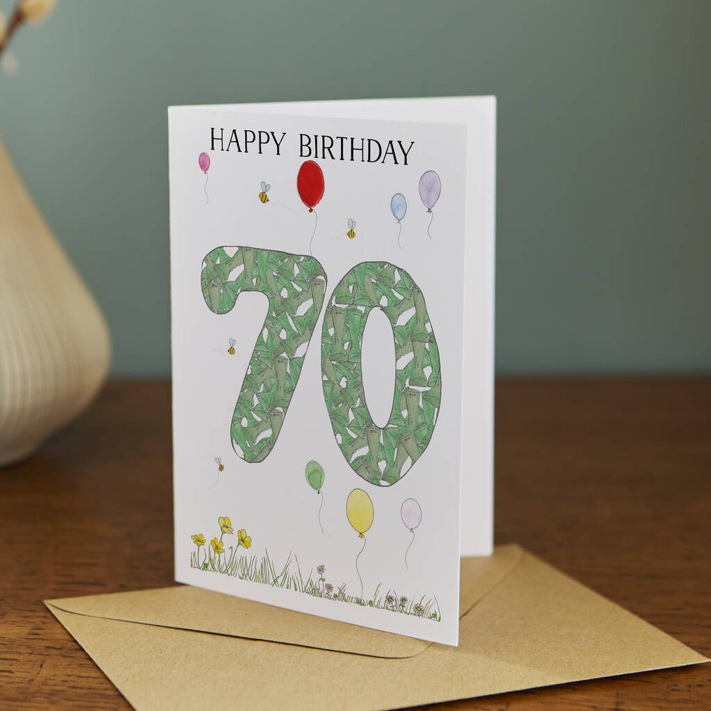 Personalised 70th Welly Birthday Card