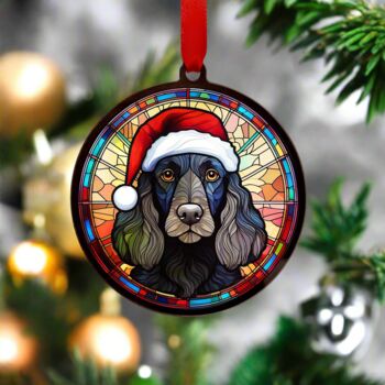 Working Cocker Spaniel Black In Santa Hat Suncatcher Decoration, 6 of 8