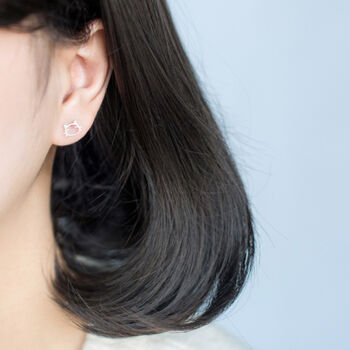 Sterling Silver Cat Face Stud Earrings, 2 of 4