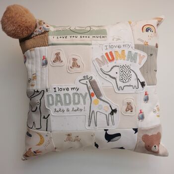 My 1st Year, Memory Pillow Keepsake, Double Sided Baby Clothes Cushion, 3 of 12