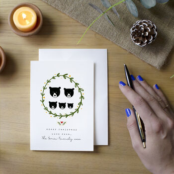 Personalised Bear Family Wreath Christmas Card, 2 of 4