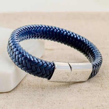 Men's Personalised 'Secret Message’ Blue Pu Leather Bracelet, 3 of 5