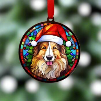 Rough Collie In Santa Hat Suncatcher Decoration, 3 of 6