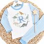 Boys Personalised Blue Stripe Dinosaur Pyjamas, thumbnail 2 of 9