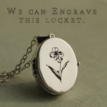 Silver Oval Birth Flower Personalised Locket Necklace, 5 of 9