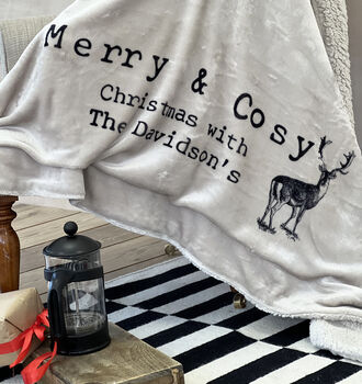 Merry And Cosy Personalised Family Christmas Blanket, 5 of 7