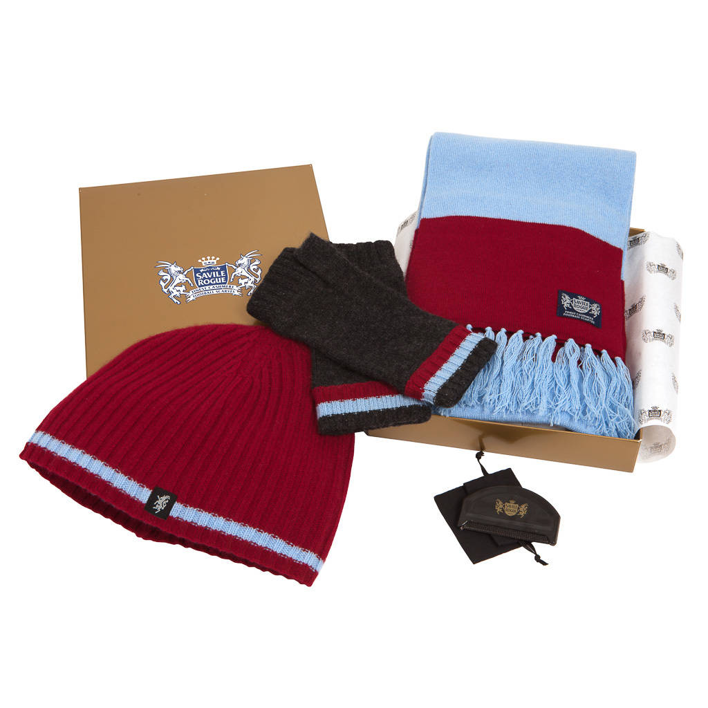 Luxury Cashmere Football Gift Sets In Claret And Blue, 1 of 4