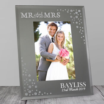 Personalised Mr And Mrs 4x6 Diamante Glass Photo Frame, 2 of 5