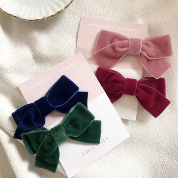 Set Of Two Velvet Hair Bow Clips Choose Your Colours, 2 of 5