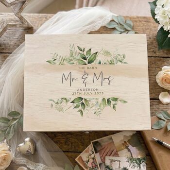 Personalised Wooden Botanical Wedding Keepsake Box, 2 of 9