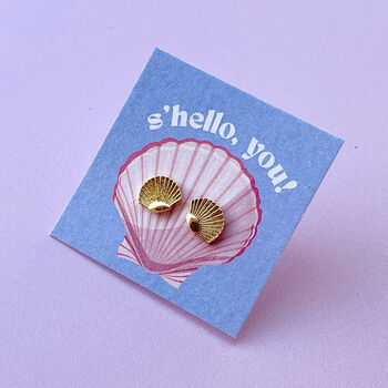 S'hello You! Gold Plated Shell Stud Earrings, 6 of 8