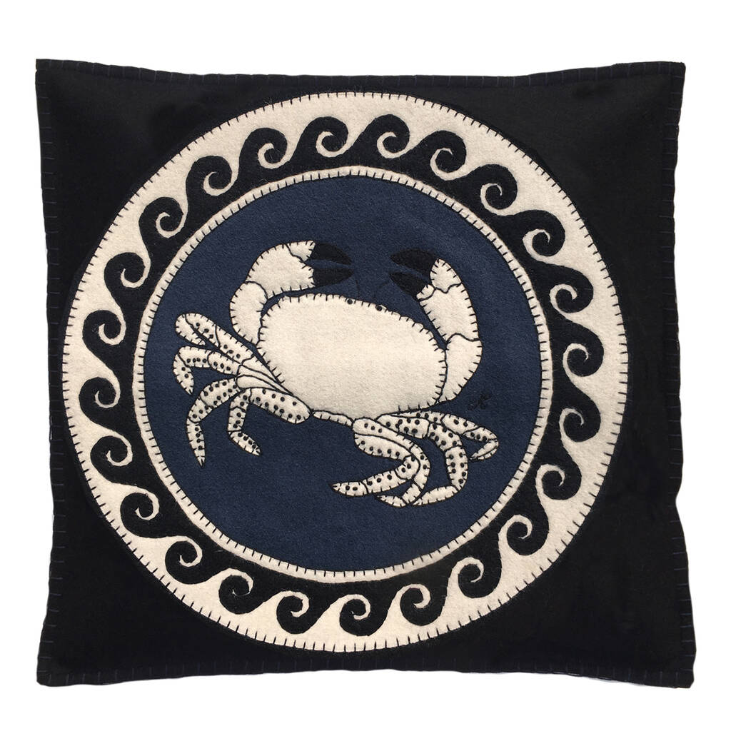 Cancer Hand Embroidered Zodiac Cushion, 1 of 3