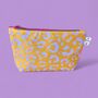 Small Cosmetic Bag Purple Leopard Print On Mustard, thumbnail 1 of 3